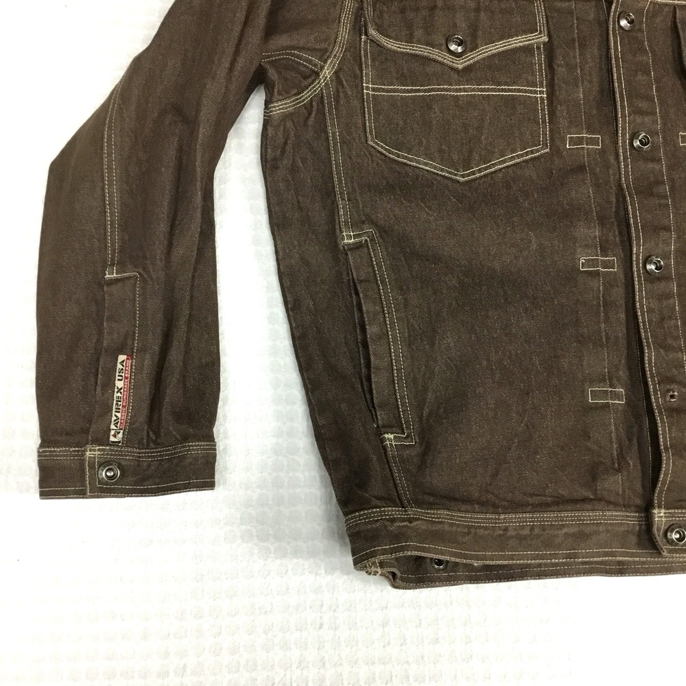 Avirex USA Mens XXL Brown Cotton Denim Trucker Jacket Embroidered Logo Vintage - Picture 7 of 13